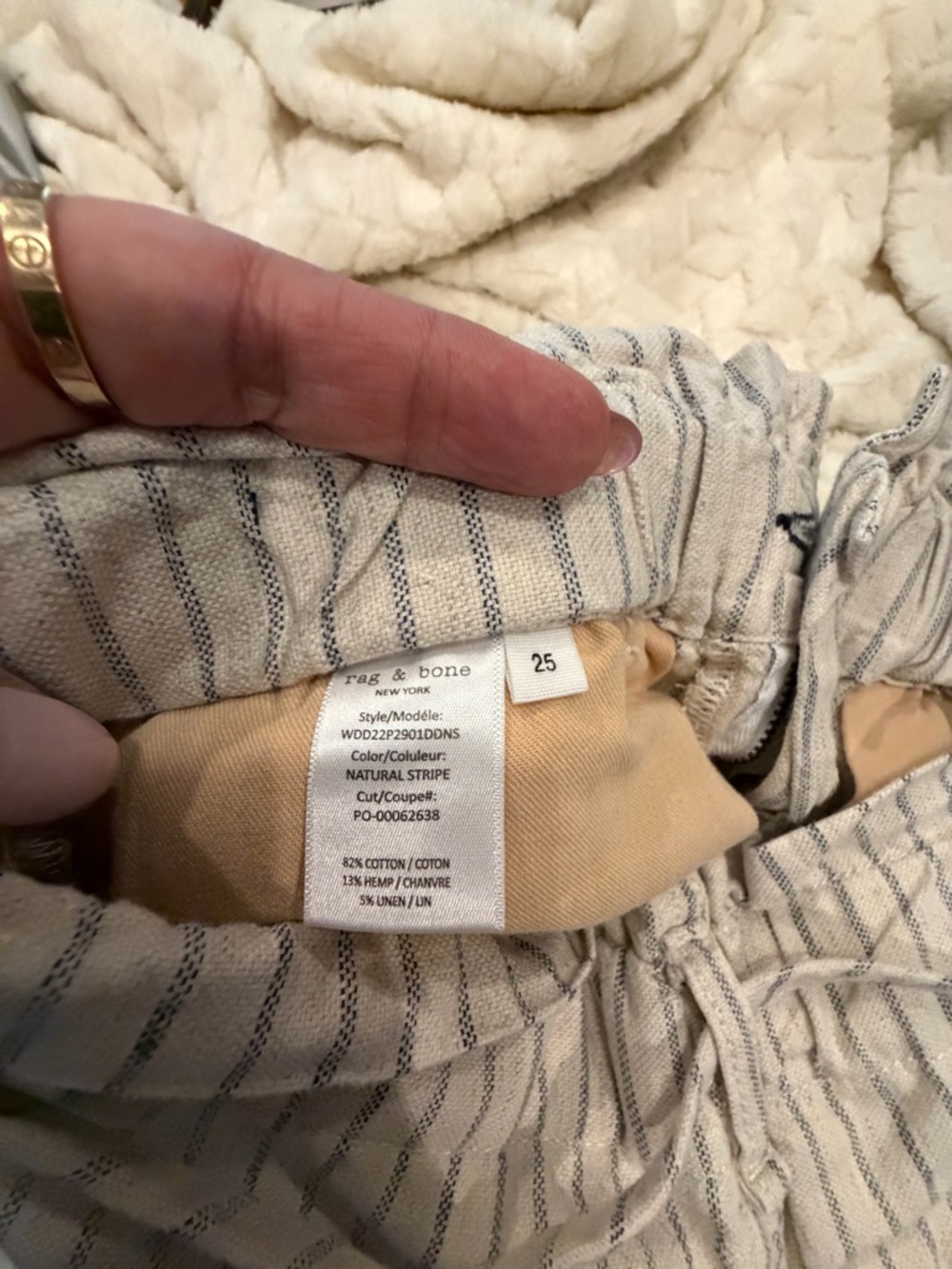 Rag & Bone Linen Blend Hi-Rise Pants Size 25 Striped Cotton Hemp Straight Leg - Picture 5 of 7